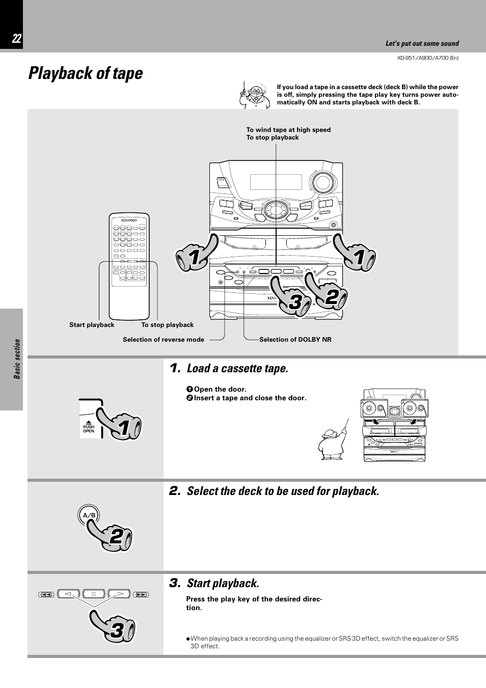 Playback of tape | Kenwood XD-A700 User Manual | Page 22 / 68