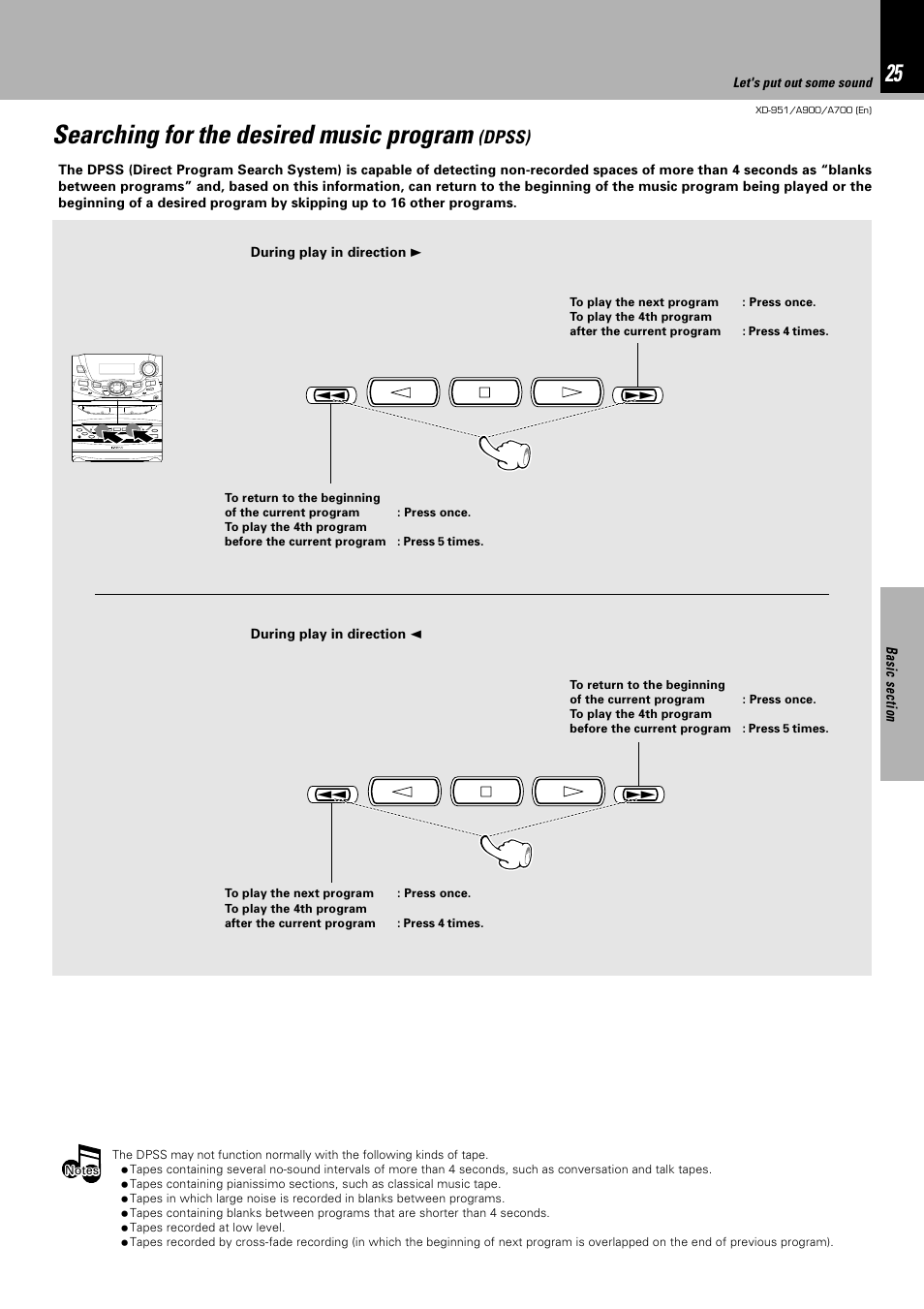 Searching for the desired music program, Dpss) | Kenwood XD-A700 User Manual | Page 25 / 68