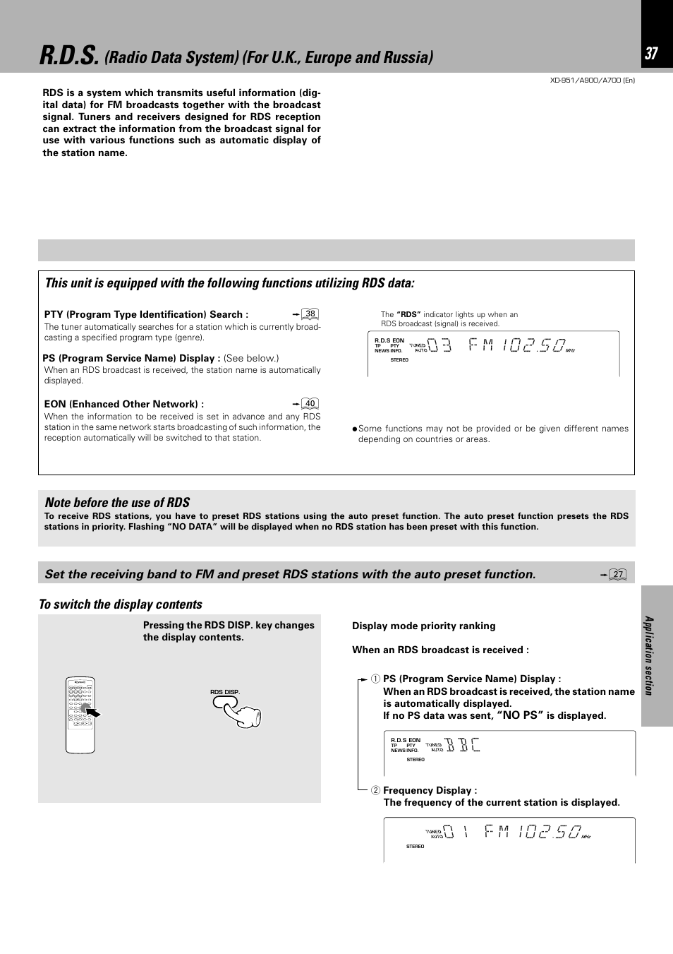 R.d.s, Radio data system) (for u.k., europe and russia), Cb b | Kenwood XD-A700 User Manual | Page 37 / 68