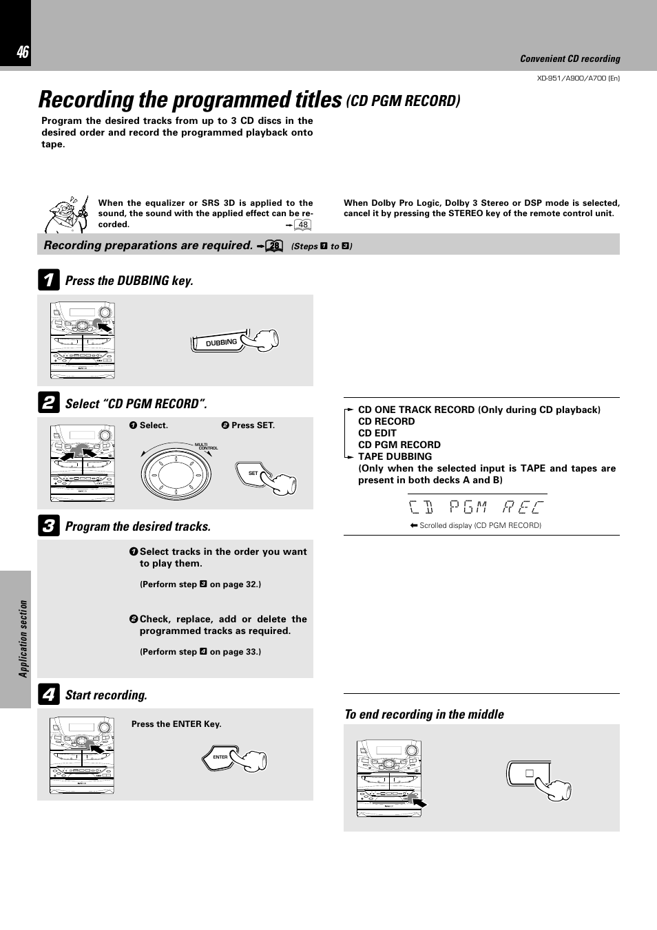 Recording the programmed titles, Cd pgm record) | Kenwood XD-A700 User Manual | Page 46 / 68