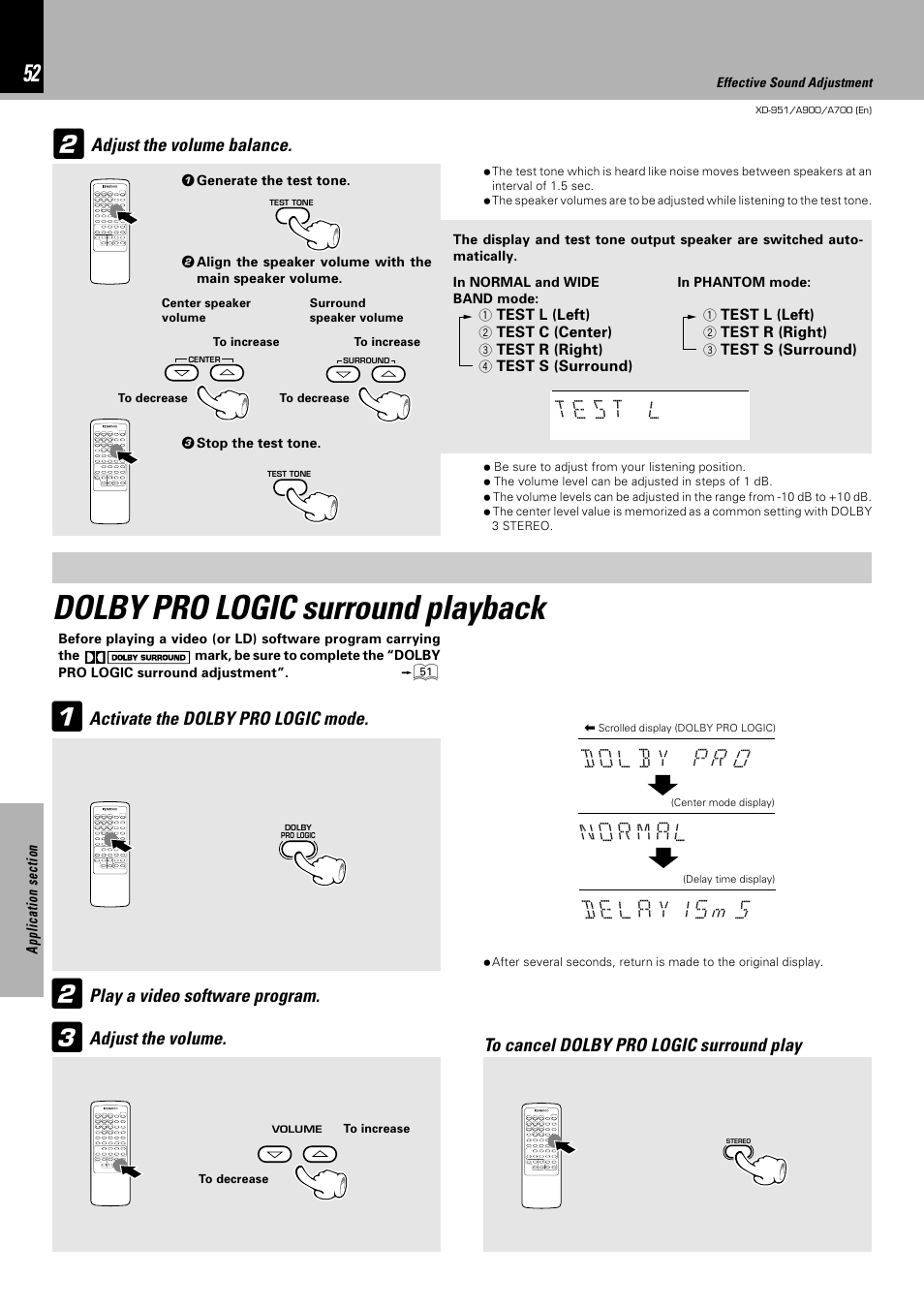 Dolby pro logic surround playback | Kenwood XD-A700 User Manual | Page 52 / 68