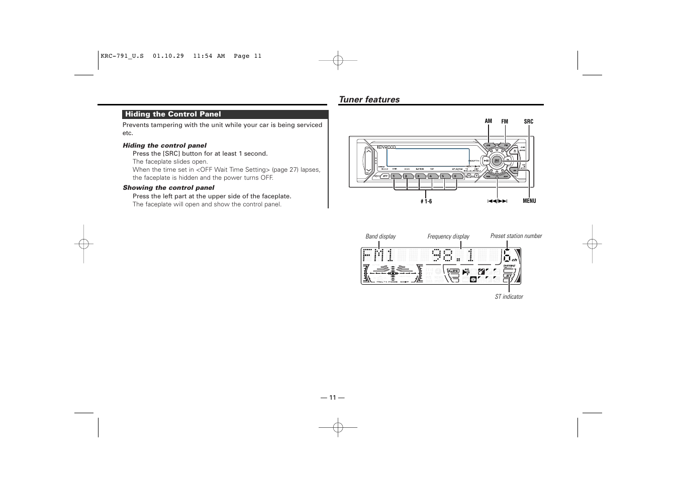 Tuner features | Kenwood KRC-791 User Manual | Page 11 / 42