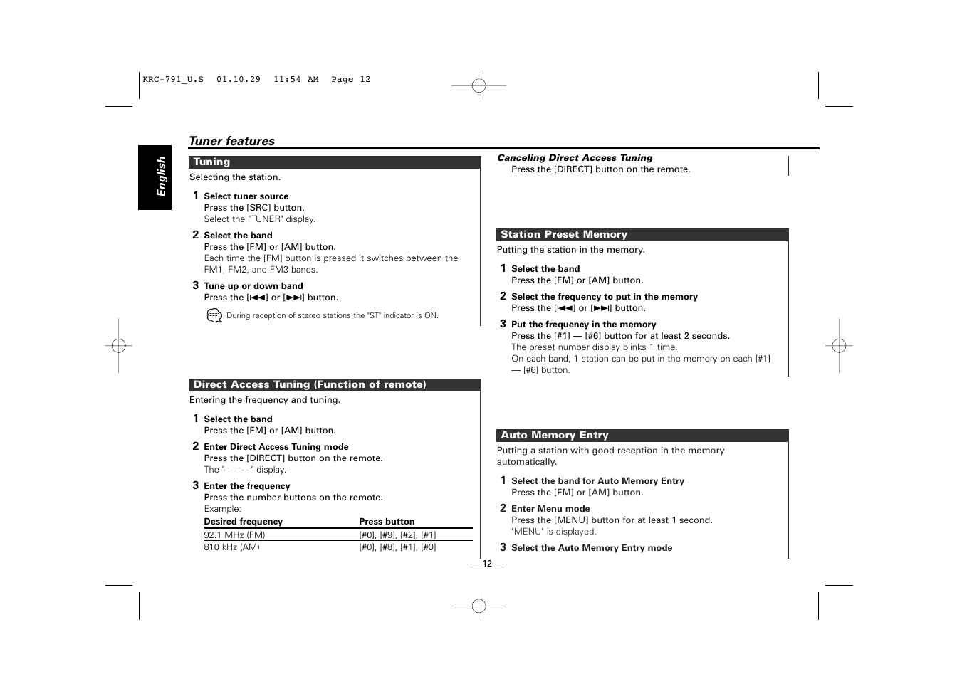 Kenwood KRC-791 User Manual | Page 12 / 42