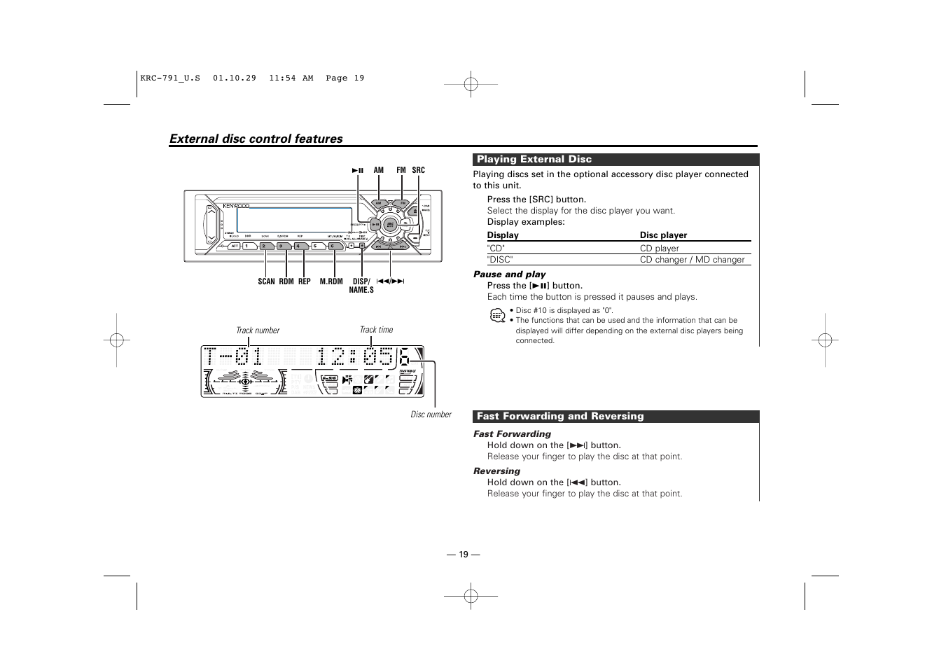 External disc control features | Kenwood KRC-791 User Manual | Page 19 / 42