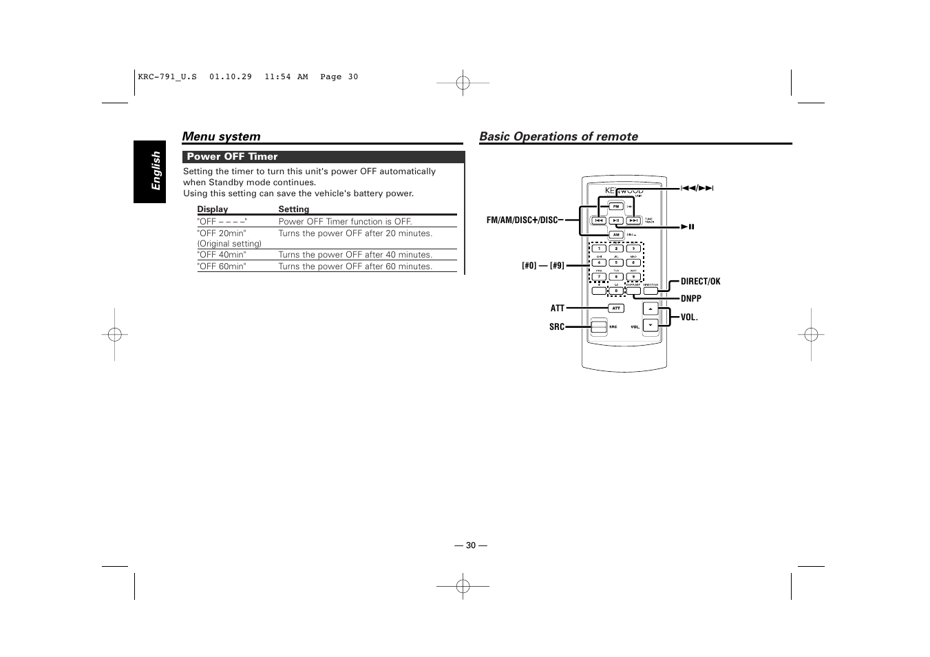 Basic operations of remote | Kenwood KRC-791 User Manual | Page 30 / 42