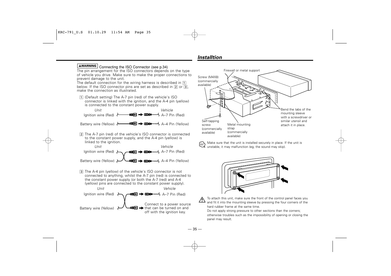 Installtion | Kenwood KRC-791 User Manual | Page 35 / 42