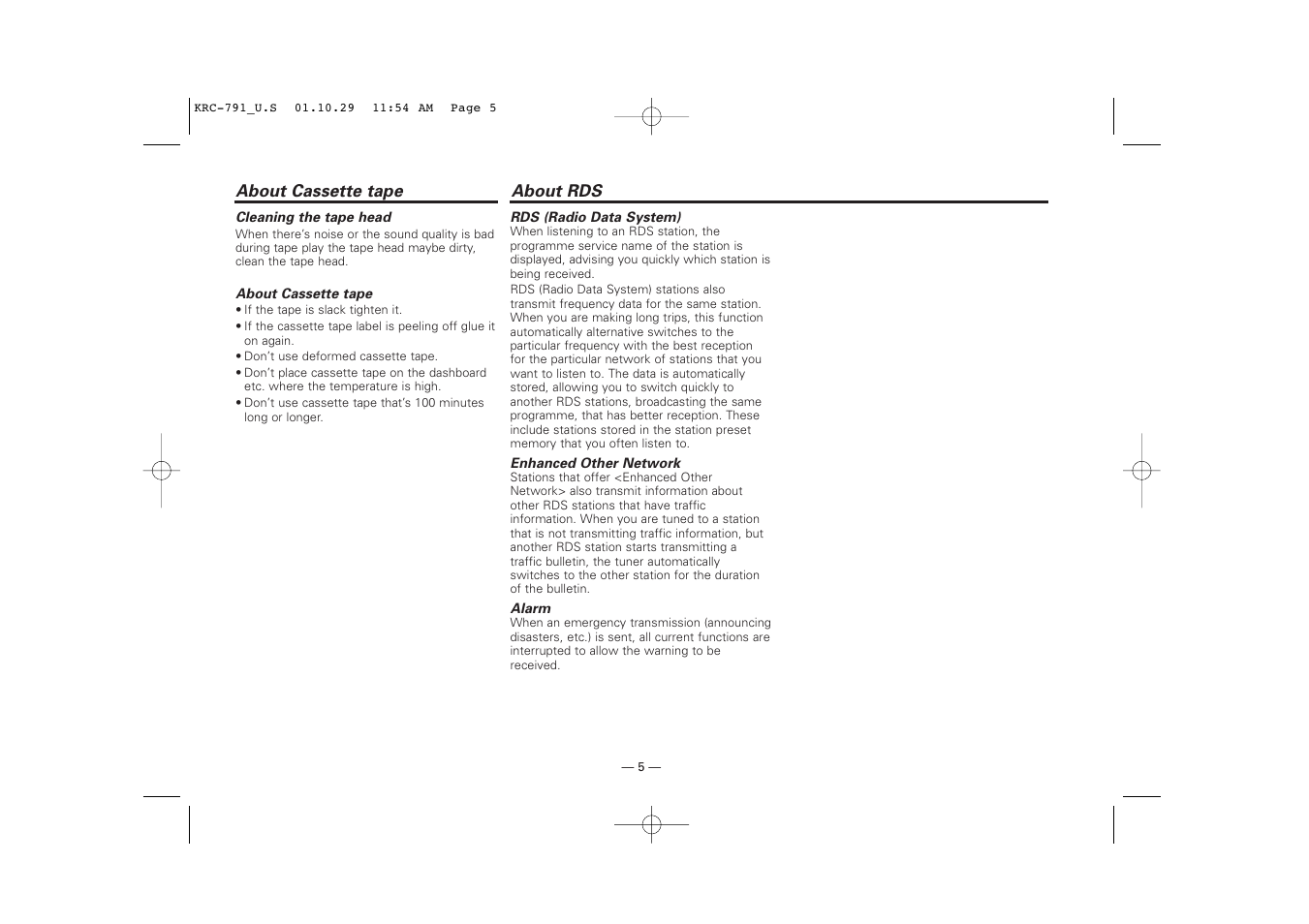 About cassette tape, About rds | Kenwood KRC-791 User Manual | Page 5 / 42