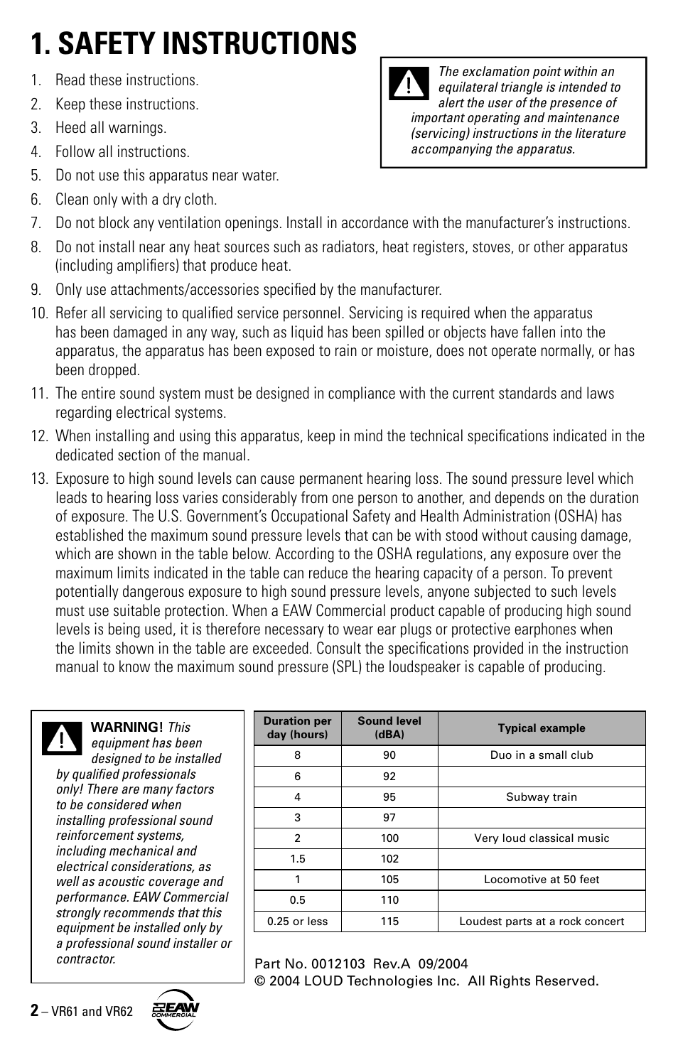 Safety instructions | Kenwood VR61 User Manual | Page 2 / 16