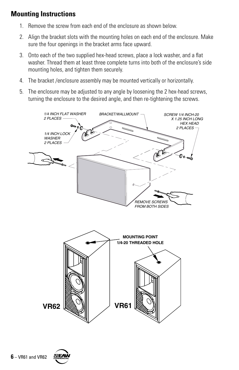 Mounting instructions, Vr62 vr61 | Kenwood VR61 User Manual | Page 6 / 16