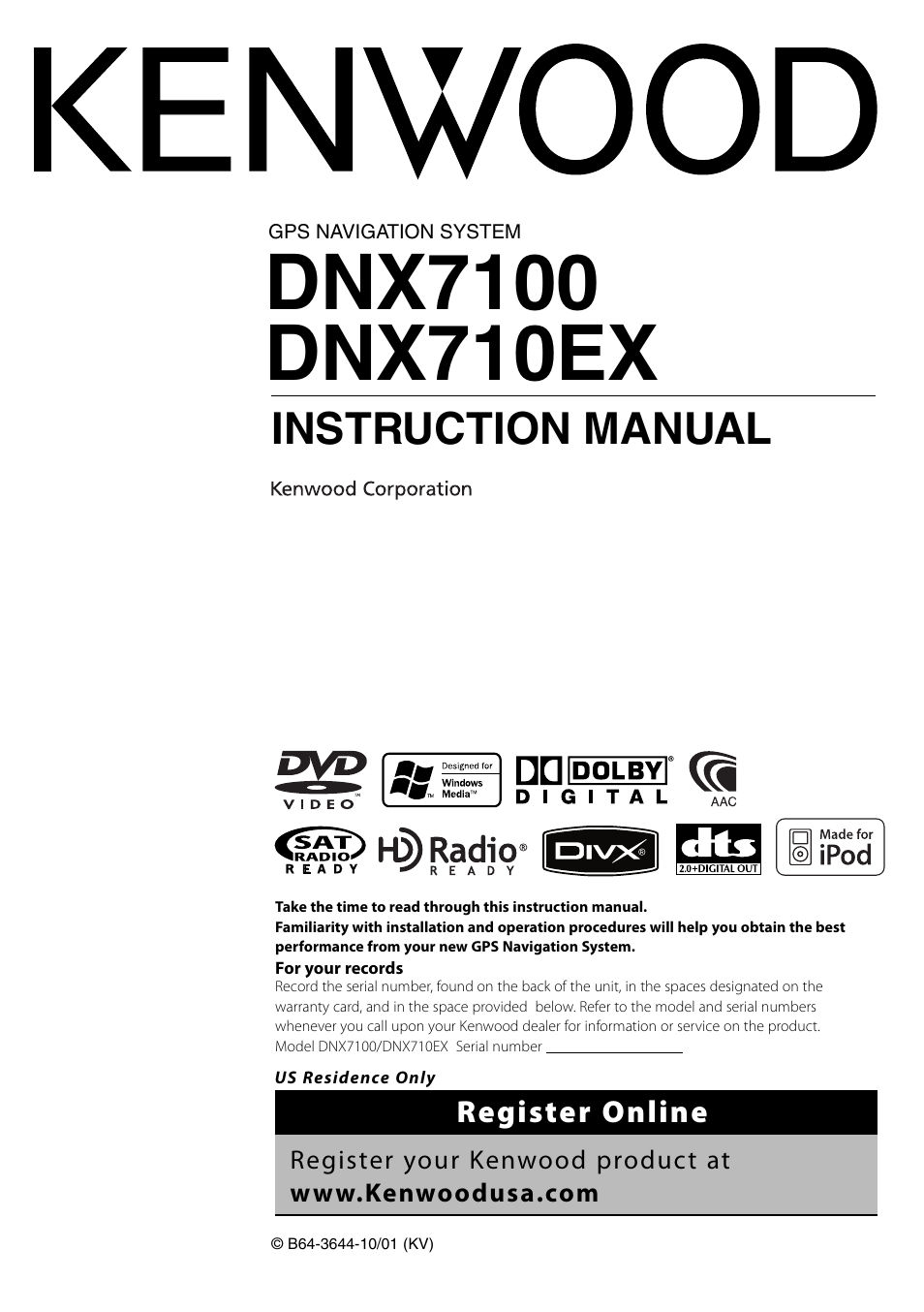 Kenwood DNX710EX User Manual | 100 pages