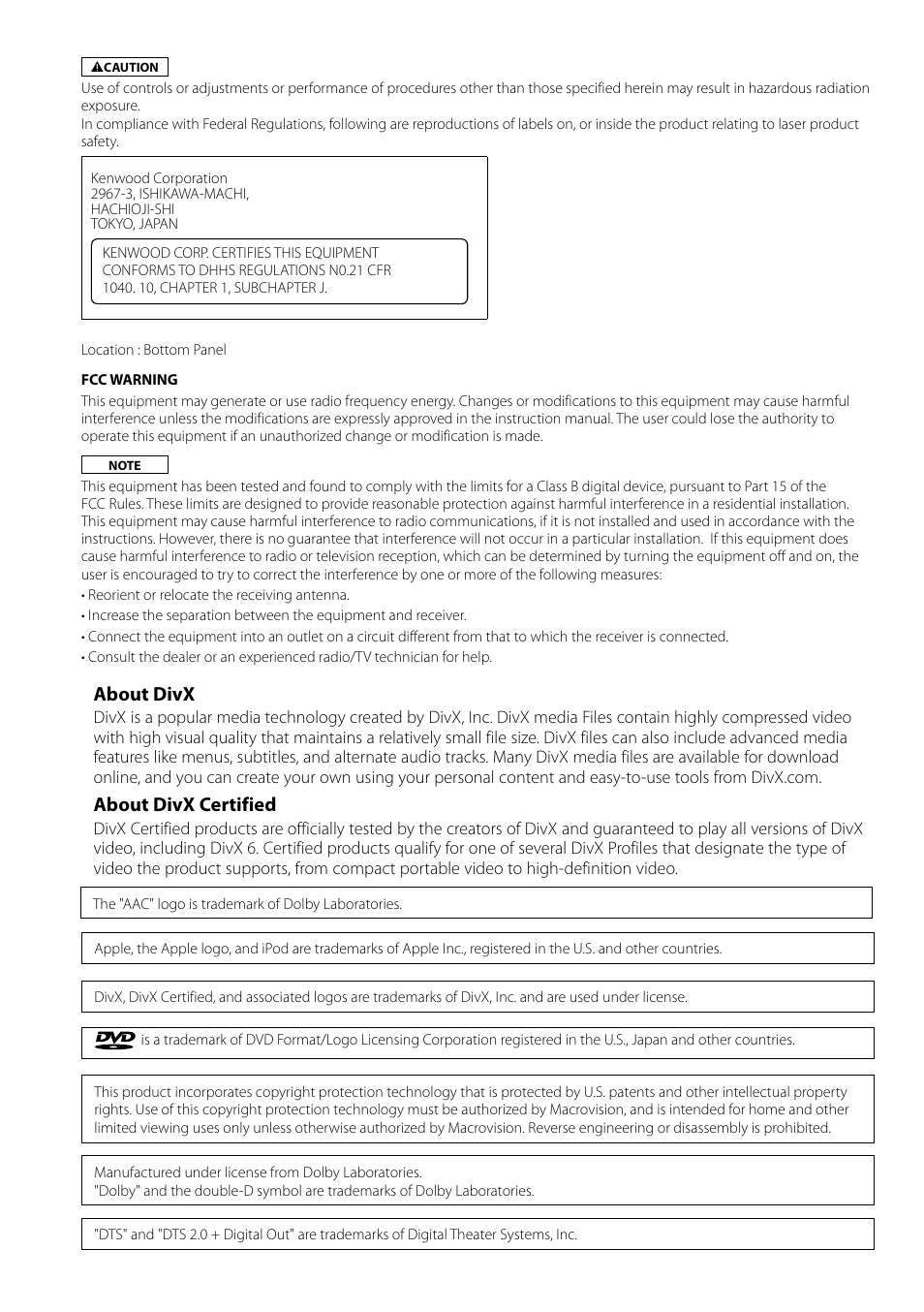 About divx, About divx certified | Kenwood DNX710EX User Manual | Page 100 / 100