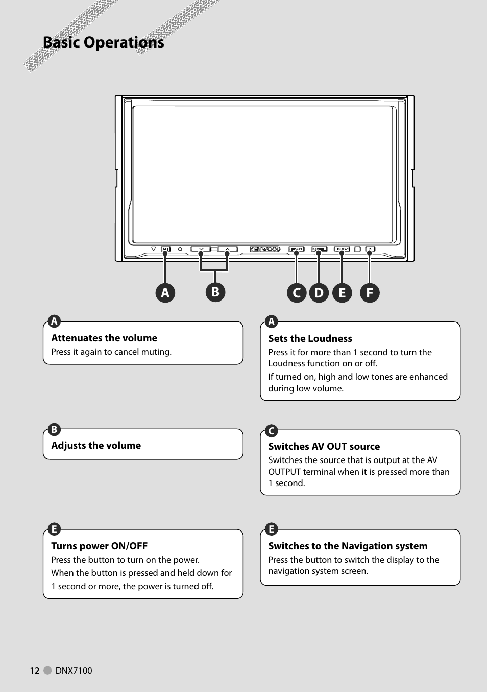 Basic operations | Kenwood DNX710EX User Manual | Page 12 / 100