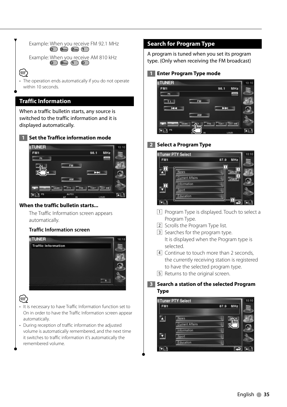 Traffic information, Search for program type | Kenwood DNX710EX User Manual | Page 35 / 100