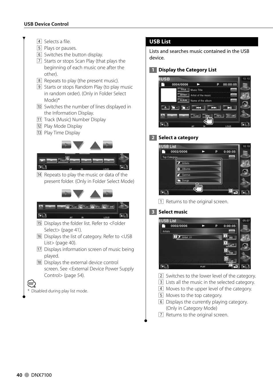 Usb list | Kenwood DNX710EX User Manual | Page 40 / 100