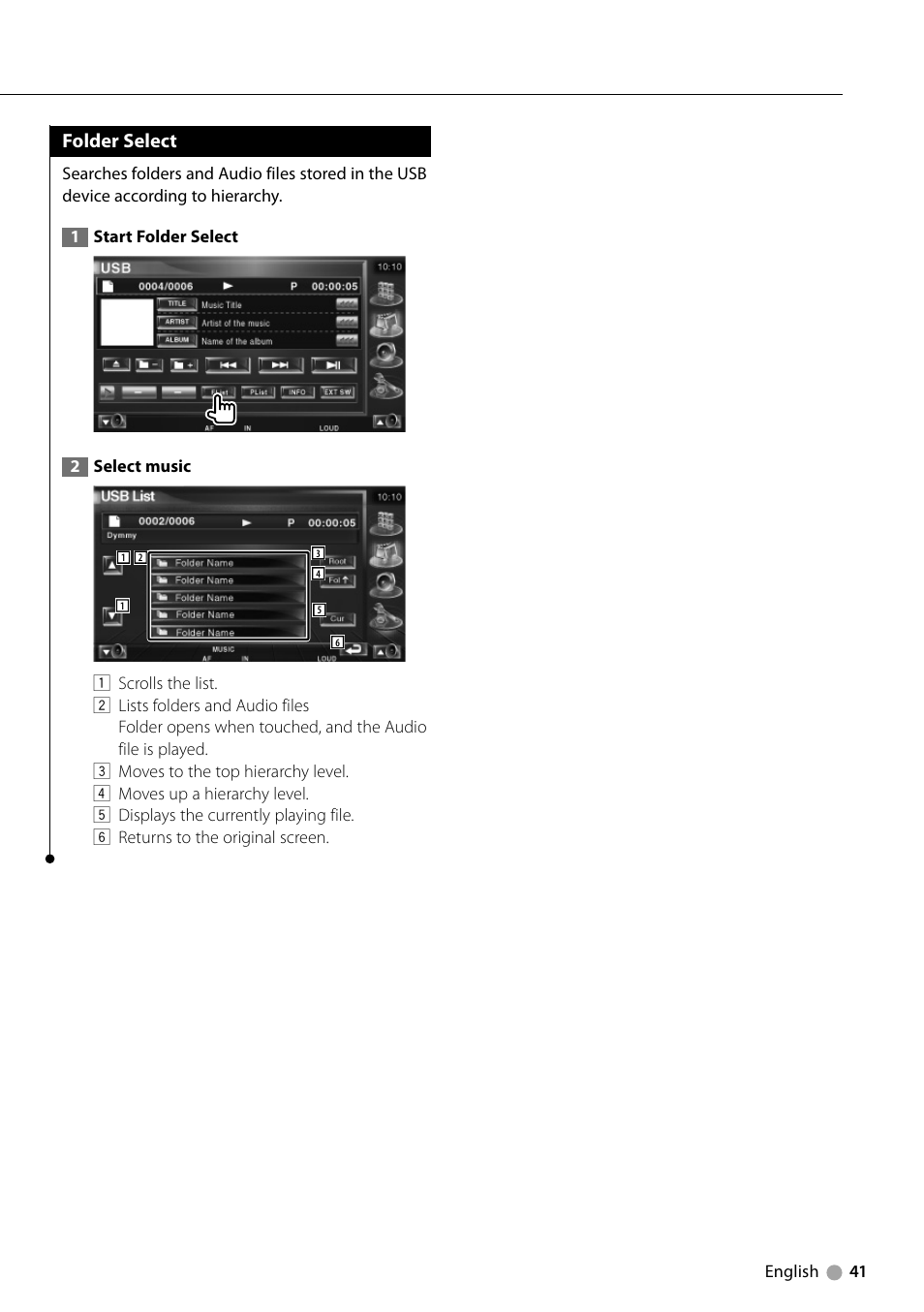 Folder select | Kenwood DNX710EX User Manual | Page 41 / 100