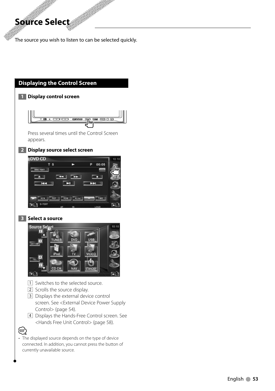 Source select | Kenwood DNX710EX User Manual | Page 53 / 100