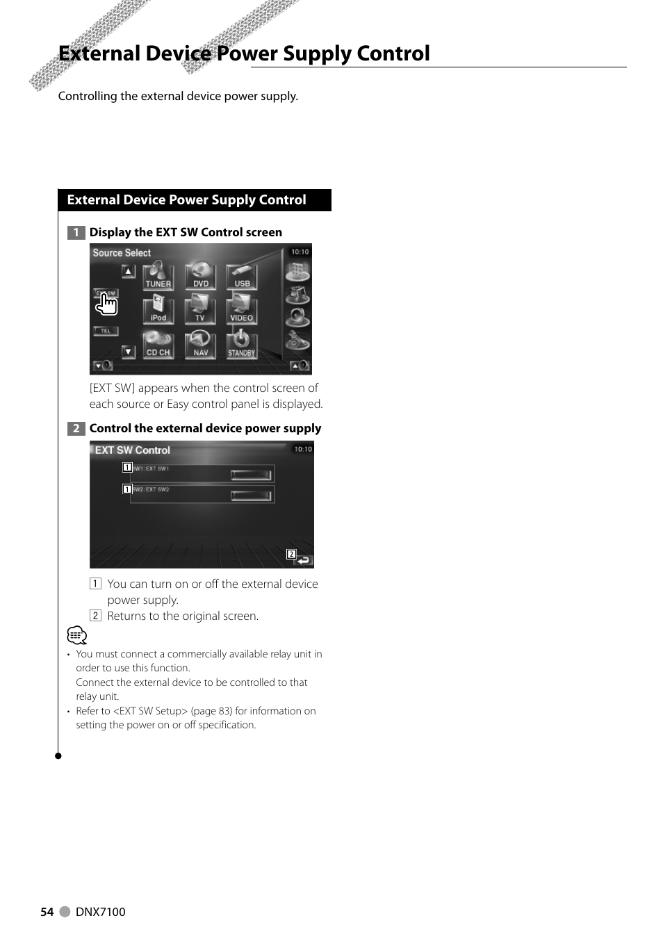 External device power supply control | Kenwood DNX710EX User Manual | Page 54 / 100