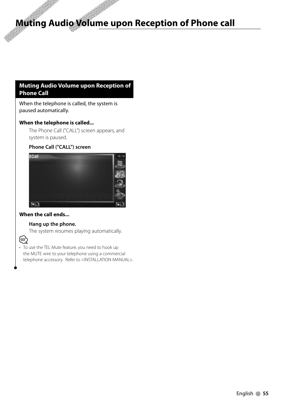 Muting audio volume upon reception of phone call | Kenwood DNX710EX User Manual | Page 55 / 100