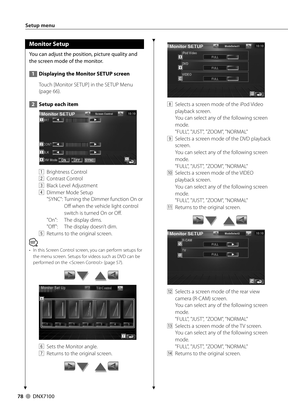Monitor setup | Kenwood DNX710EX User Manual | Page 78 / 100