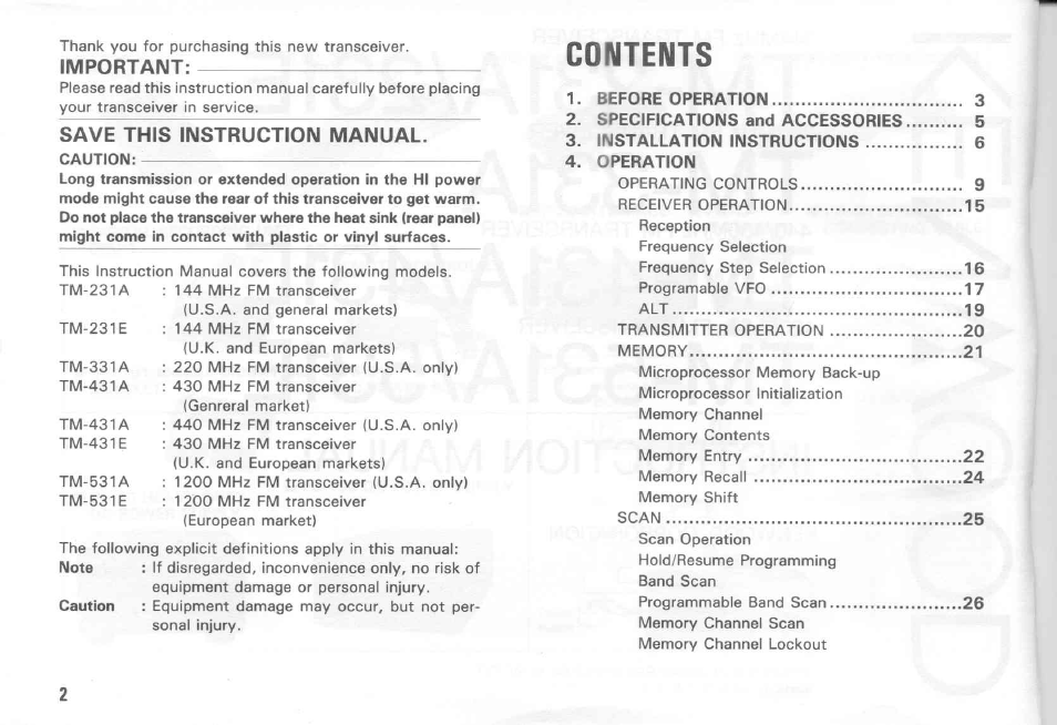 Kenwood TM-431E User Manual | Page 2 / 40