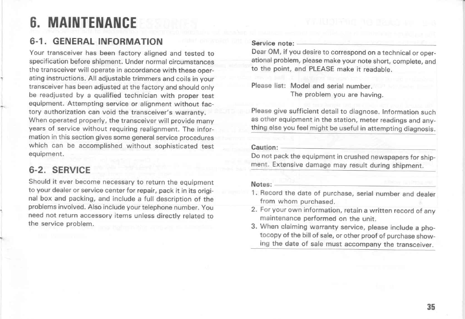 Maintenance, R6-1. general information, 2. service | Kenwood TM-431E User Manual | Page 35 / 40