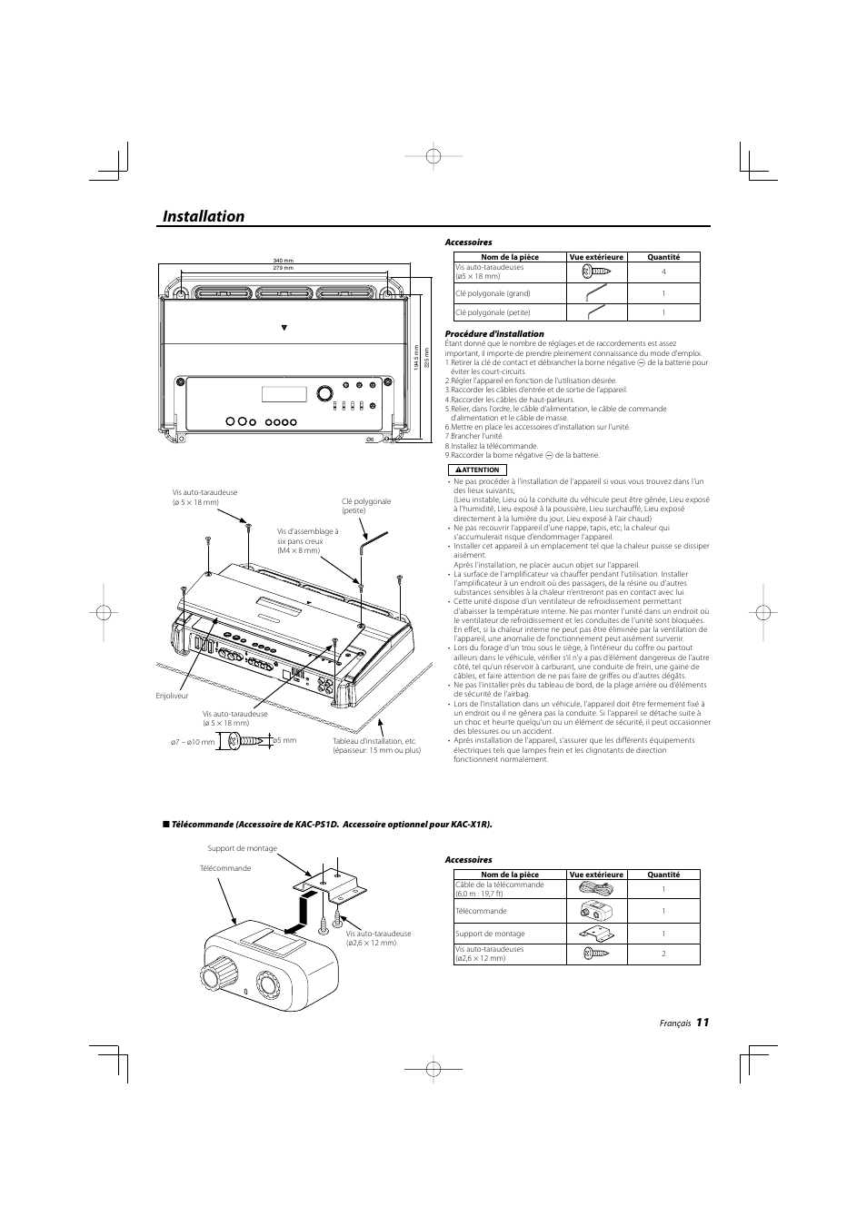 Installation | Kenwood eXcelon KAC-X1R User Manual | Page 11 / 24