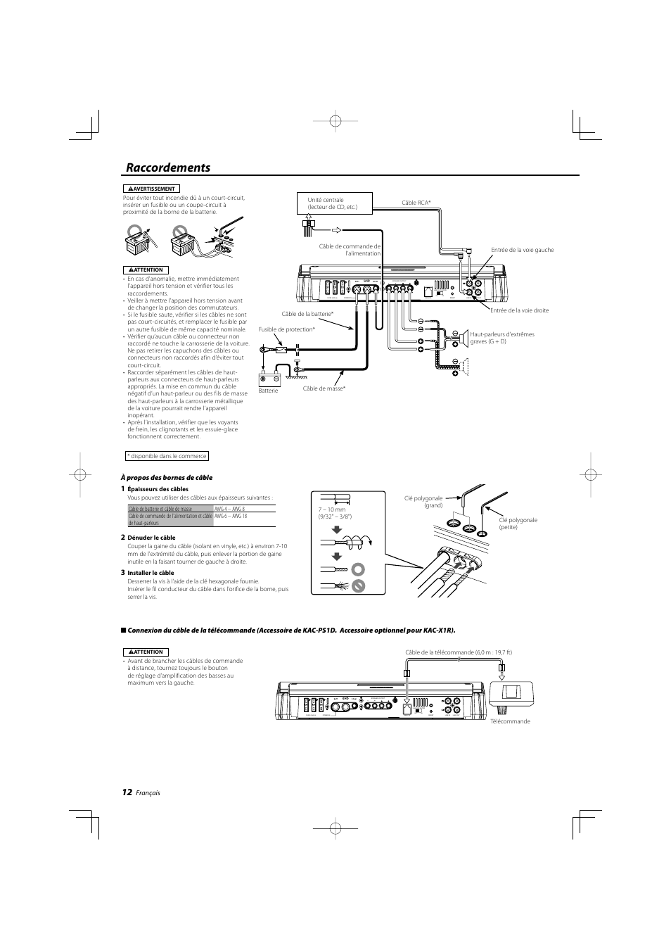 Raccordements, On off | Kenwood eXcelon KAC-X1R User Manual | Page 12 / 24