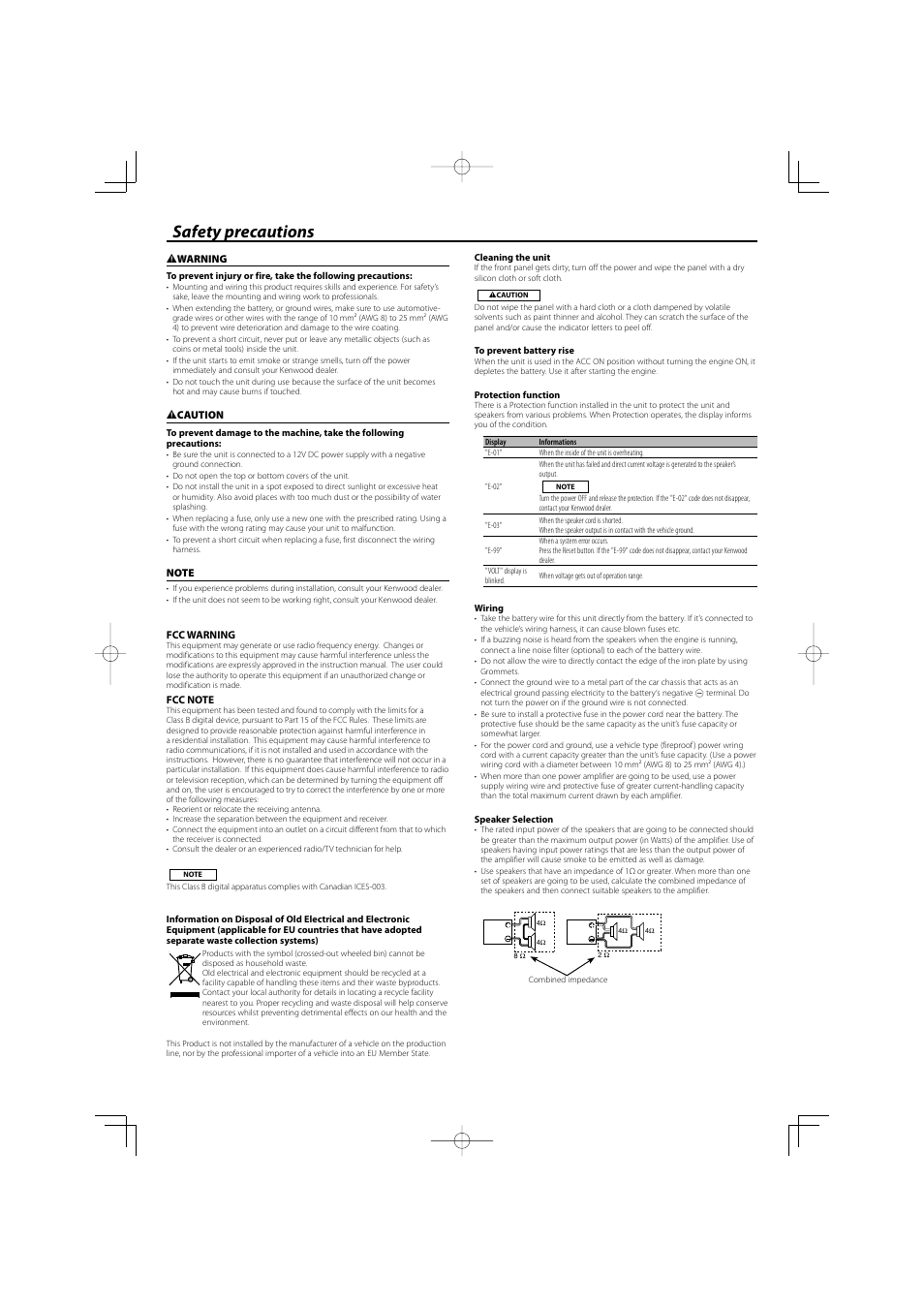 Safety precautions | Kenwood eXcelon KAC-X1R User Manual | Page 2 / 24