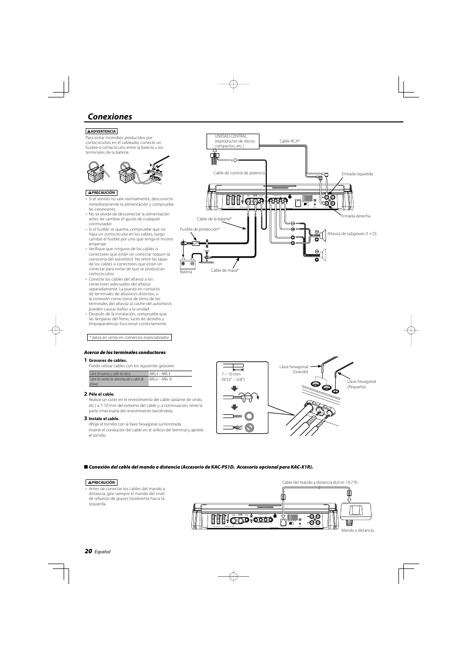 Conexiones, On off | Kenwood eXcelon KAC-X1R User Manual | Page 20 / 24
