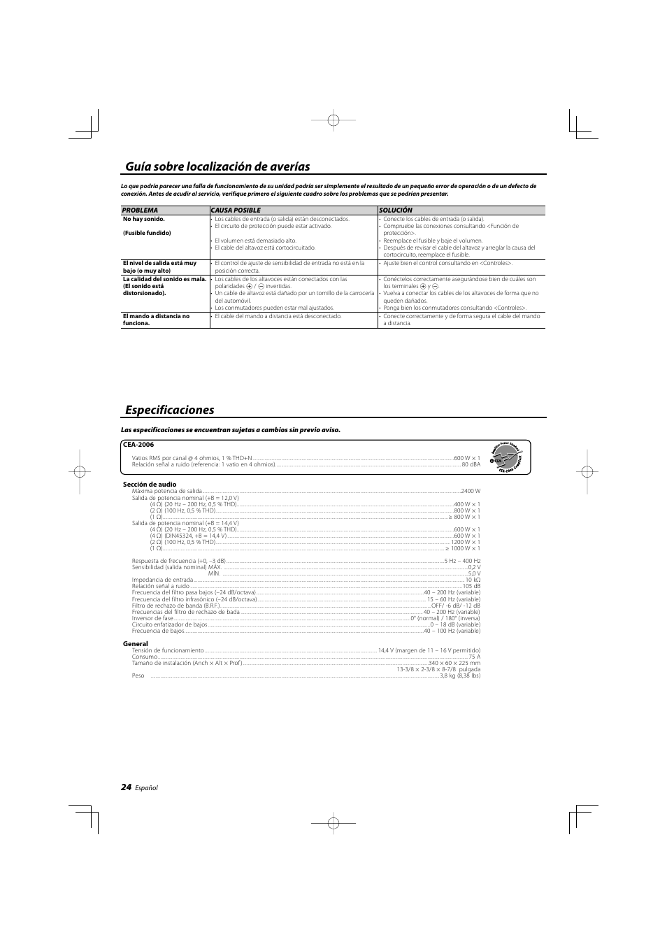Kenwood eXcelon KAC-X1R User Manual | Page 24 / 24