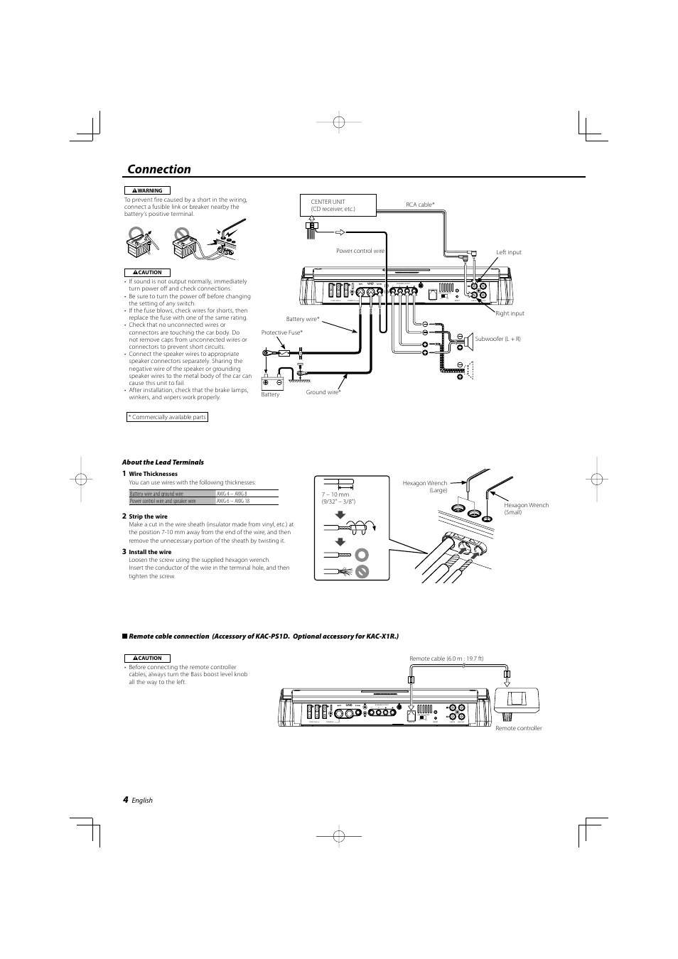 Connection, On off | Kenwood eXcelon KAC-X1R User Manual | Page 4 / 24
