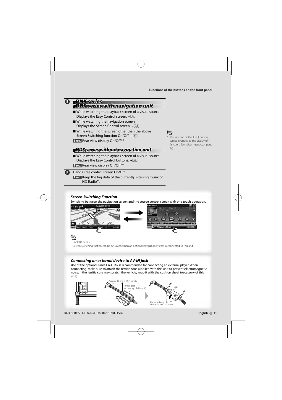 Dnx series, Ddx series without navigation unit | Kenwood DNX6160 User Manual | Page 11 / 100