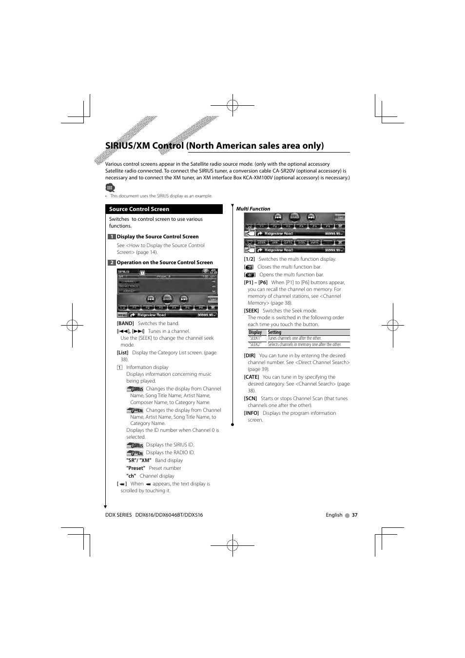 Sirius/xm control (north american sales area only) | Kenwood DNX6160 User Manual | Page 37 / 100