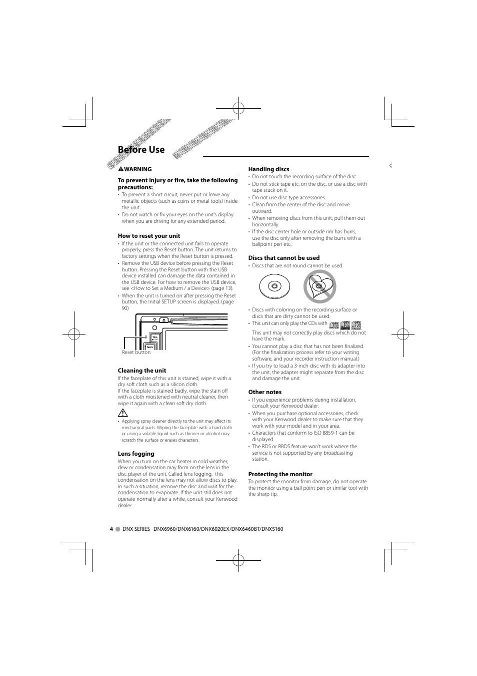 Before use | Kenwood DNX6160 User Manual | Page 4 / 100