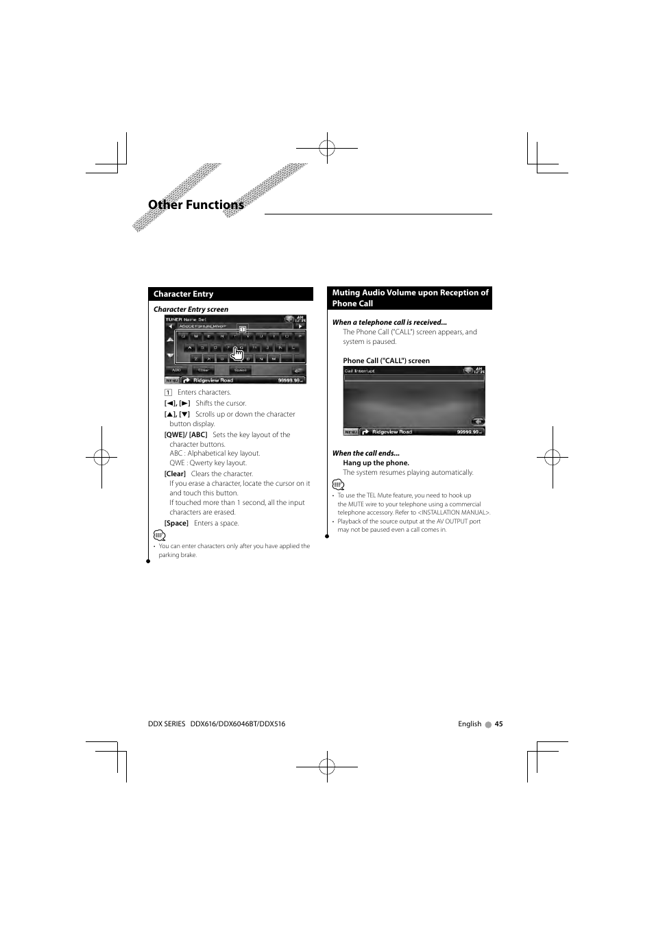 Other functions | Kenwood DNX6160 User Manual | Page 45 / 100