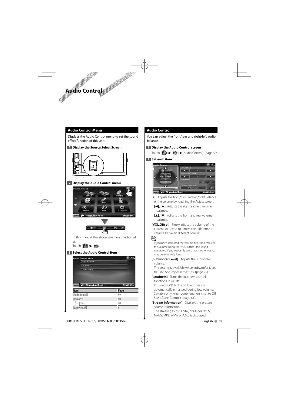 Audio control | Kenwood DNX6160 User Manual | Page 59 / 100