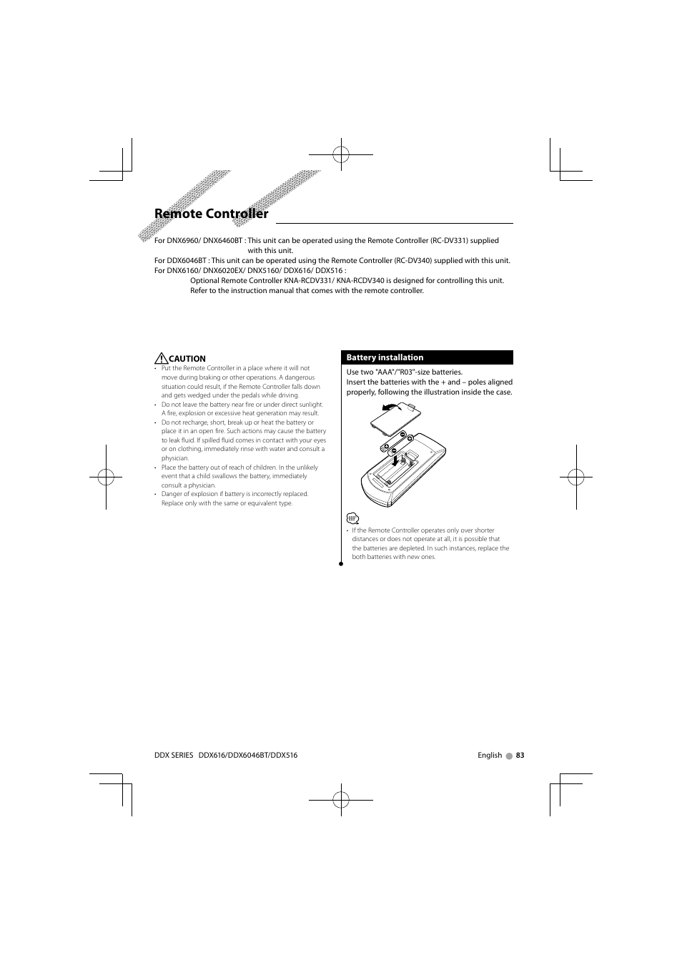 Remote controller | Kenwood DNX6160 User Manual | Page 83 / 100