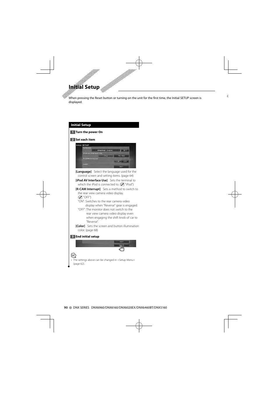 Initial setup | Kenwood DNX6160 User Manual | Page 90 / 100