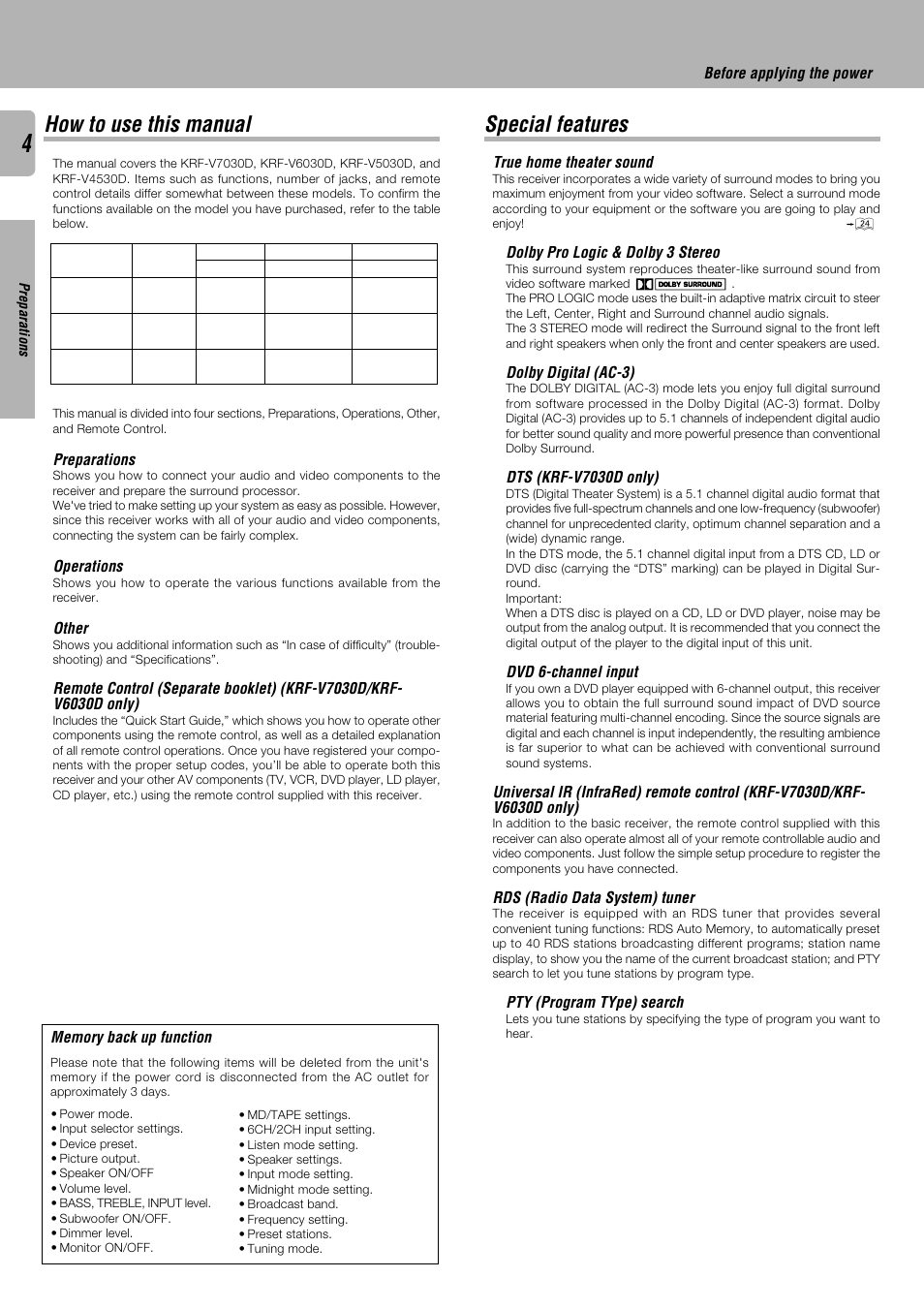 How to use this manual, Special features, Special features how to use this manual | Kenwood KRF-V4530D User Manual | Page 4 / 32