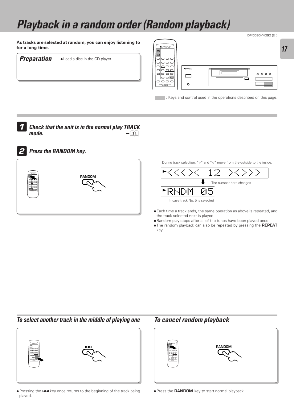 Playback in a random order (random playback) | Kenwood DP-4090 User Manual | Page 17 / 24