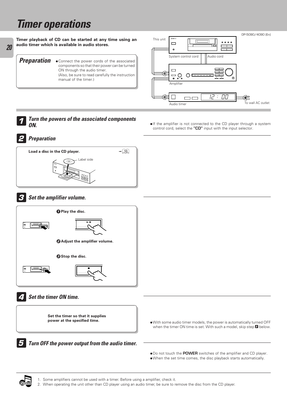 Timer operations, Preparation | Kenwood DP-4090 User Manual | Page 20 / 24