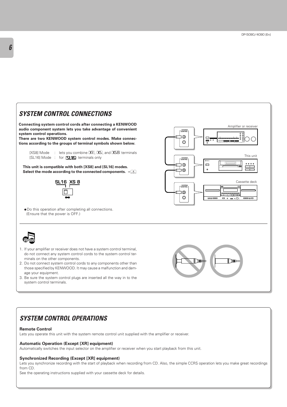 System control operations, System control connections | Kenwood DP-4090 User Manual | Page 6 / 24