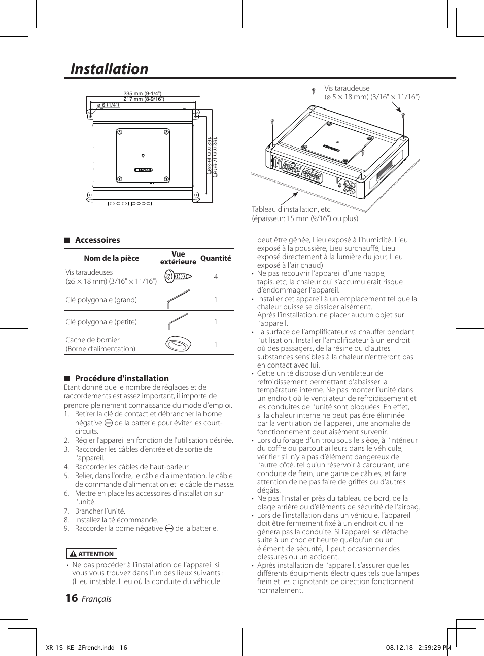 Installation | Kenwood XR-1S User Manual | Page 16 / 36