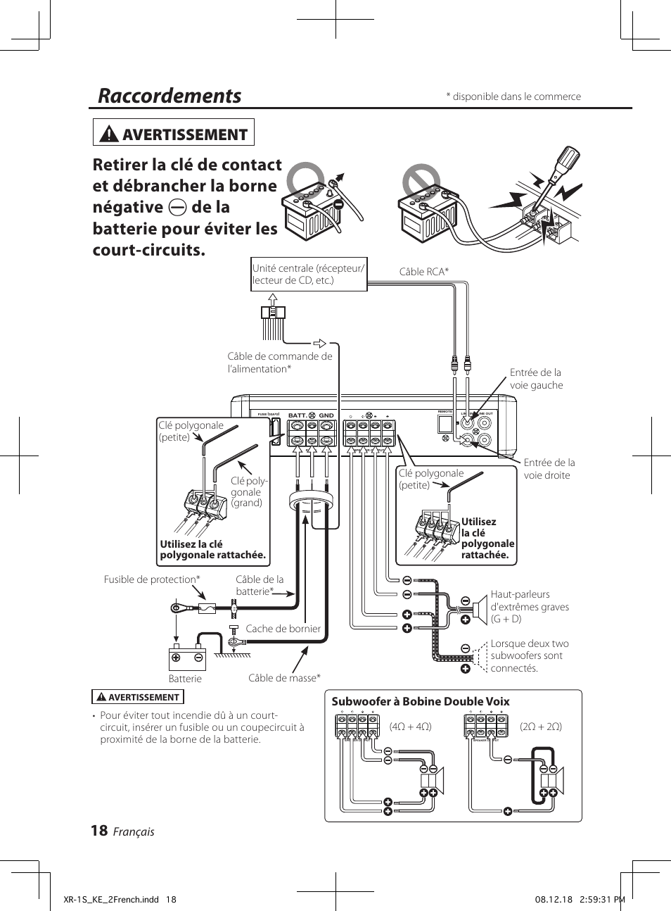 Raccordements, Avertissement | Kenwood XR-1S User Manual | Page 18 / 36