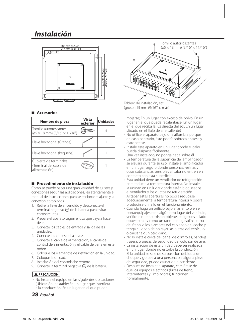 Instalación | Kenwood XR-1S User Manual | Page 28 / 36