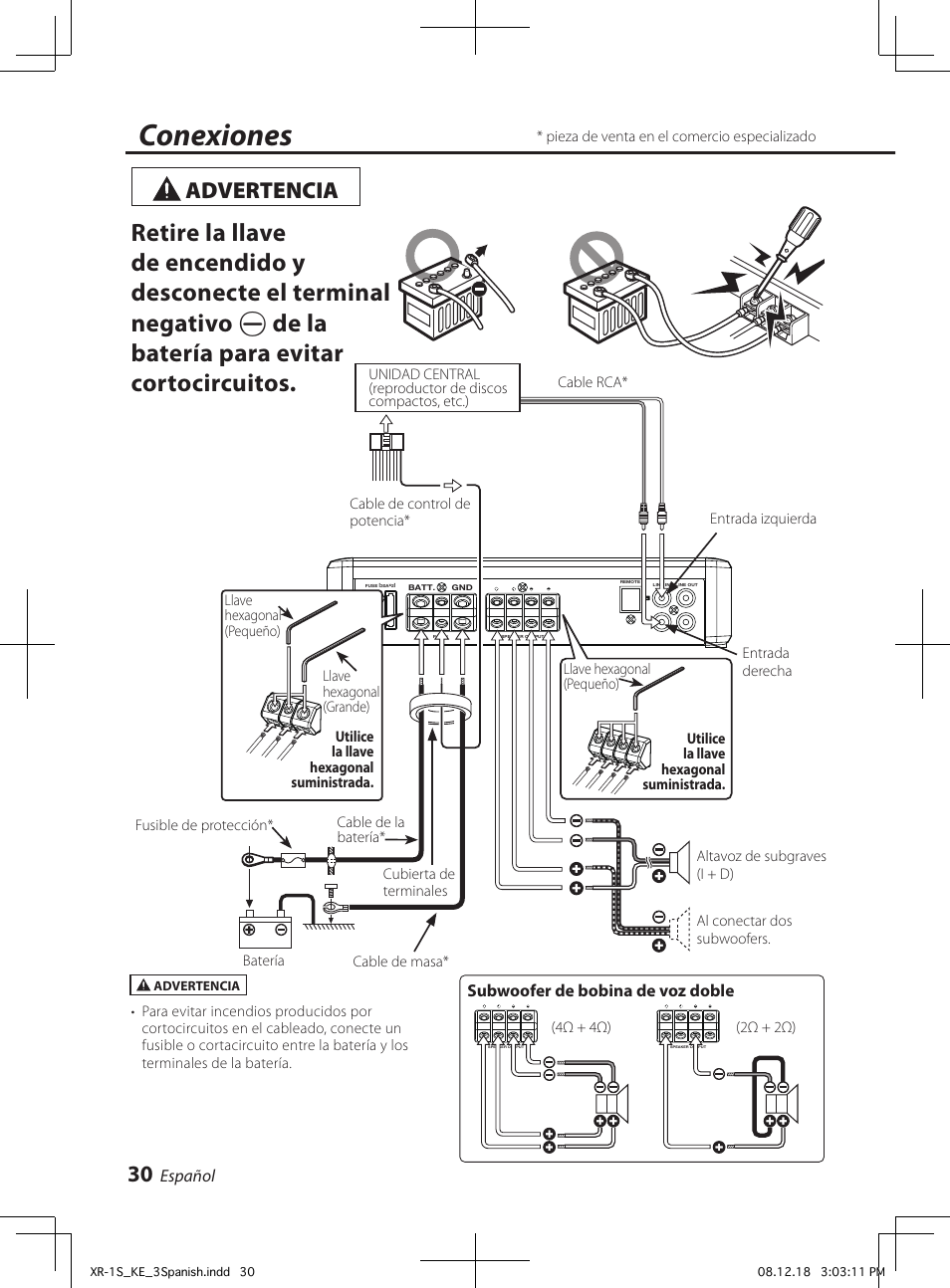 Conexiones, Advertencia | Kenwood XR-1S User Manual | Page 30 / 36