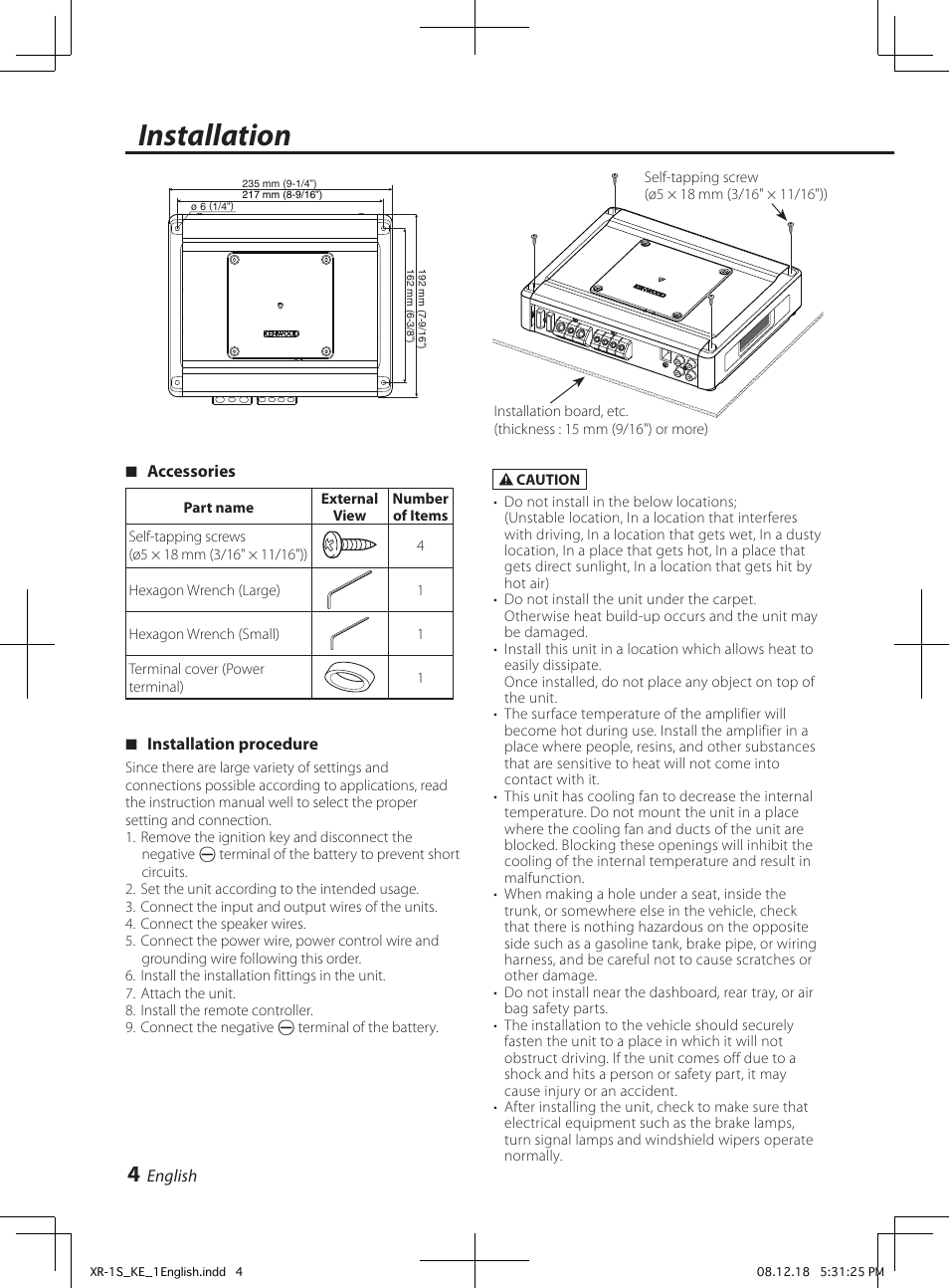 Installation | Kenwood XR-1S User Manual | Page 4 / 36