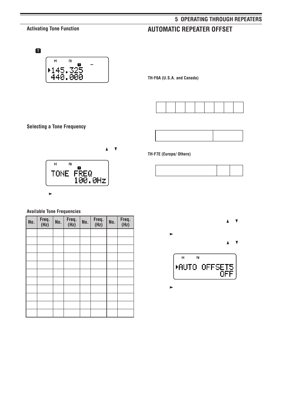 Automatic repeater offset | Kenwood TH-F7E User Manual | Page 18 / 64