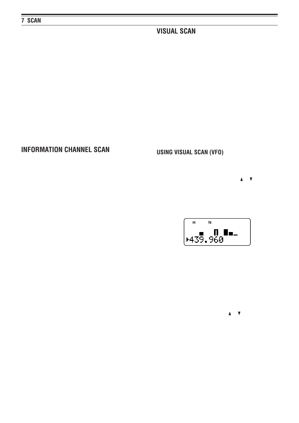 Information channel scan, Visual scan, 7 scan | Using visual scan (vfo) | Kenwood TH-F7E User Manual | Page 31 / 64