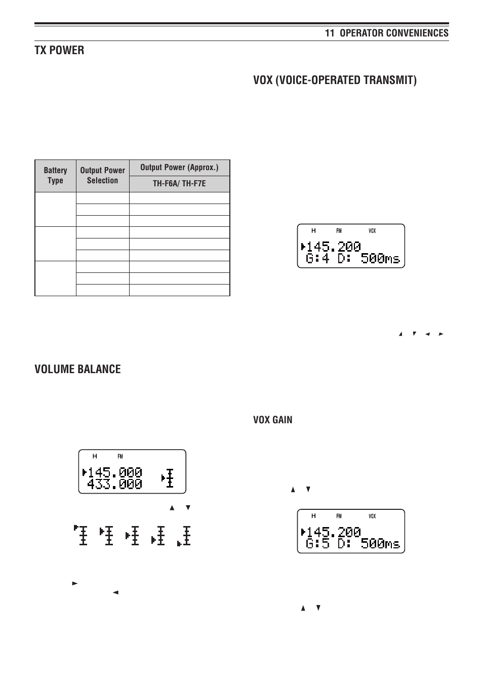 Vox (voice-operated transmit), Tx power, Volume balance | Kenwood TH-F7E User Manual | Page 46 / 64